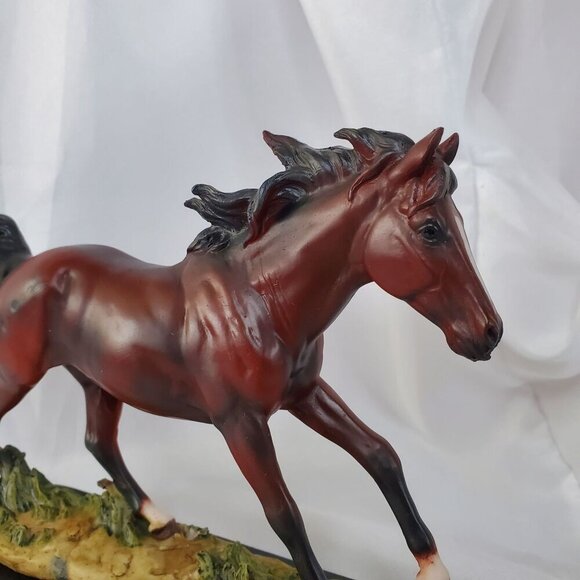 Equestrian Galloping Dark Brown Horse on Wild Pastures Statue 9.25" Long - Picture 5 of 11